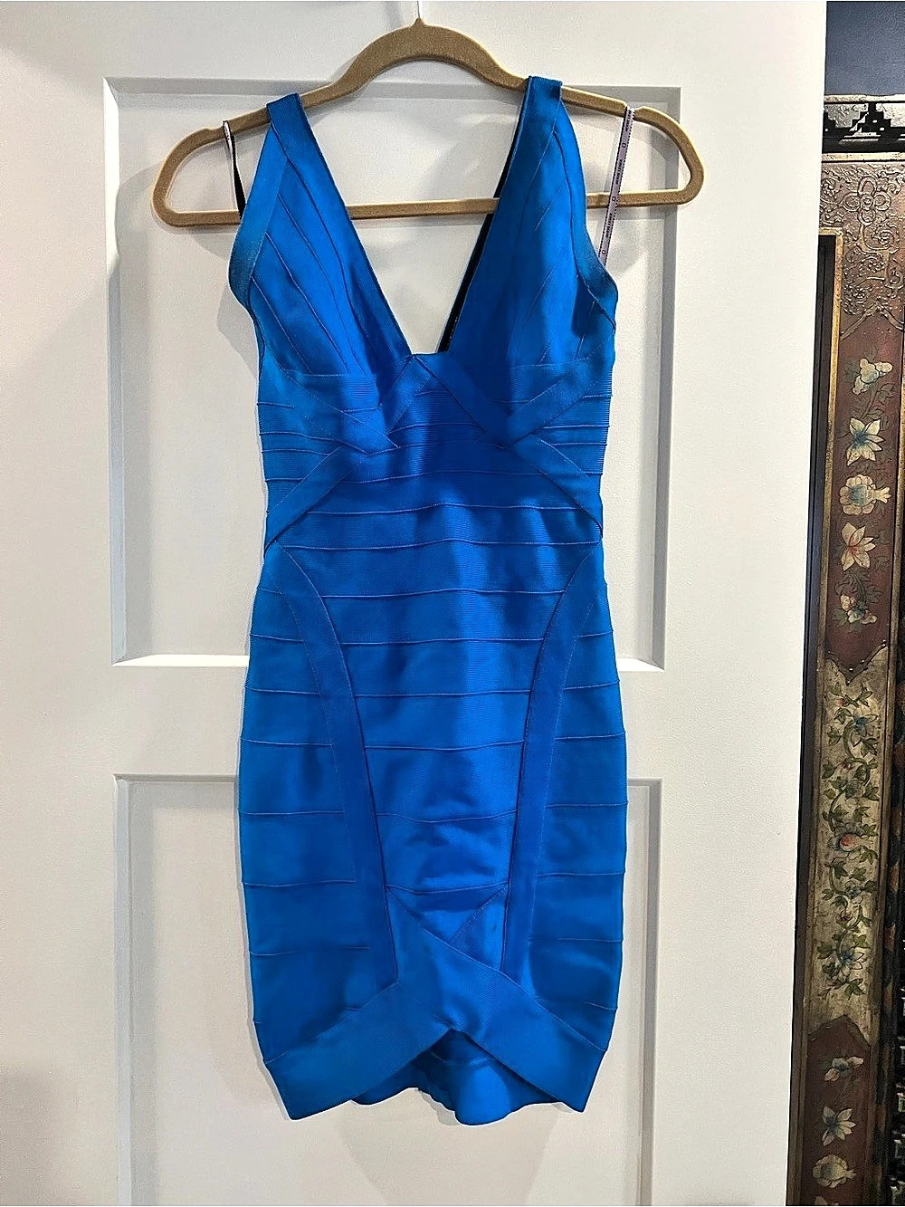 Hervé Léger Bandage Mini Dress in Blue Size Small
